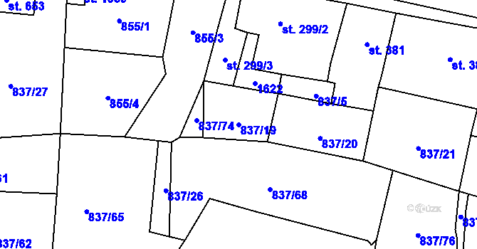 Parcela st. 837/19 v KÚ Bynov, Katastrální mapa