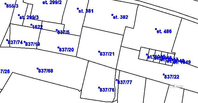Parcela st. 837/21 v KÚ Bynov, Katastrální mapa