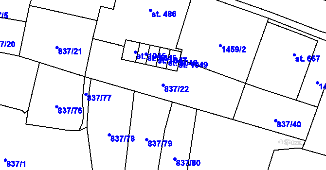 Parcela st. 837/22 v KÚ Bynov, Katastrální mapa