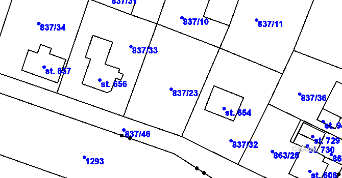 Parcela st. 837/23 v KÚ Bynov, Katastrální mapa
