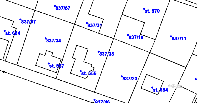 Parcela st. 837/33 v KÚ Bynov, Katastrální mapa
