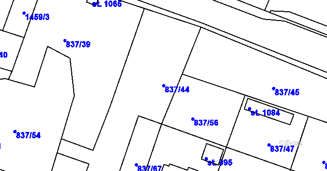 Parcela st. 837/44 v KÚ Bynov, Katastrální mapa
