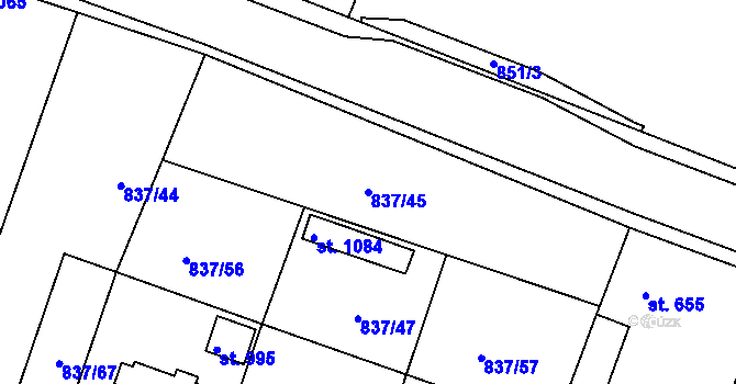 Parcela st. 837/45 v KÚ Bynov, Katastrální mapa