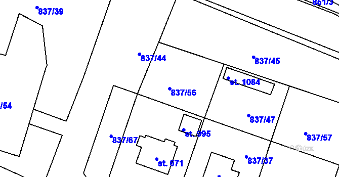 Parcela st. 837/56 v KÚ Bynov, Katastrální mapa
