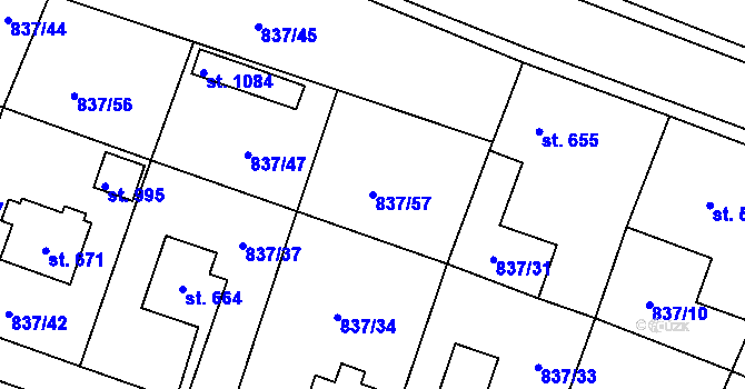 Parcela st. 837/57 v KÚ Bynov, Katastrální mapa