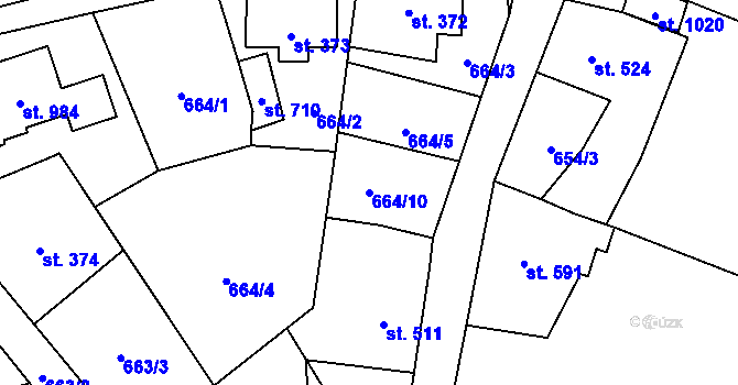 Parcela st. 664/10 v KÚ Bynov, Katastrální mapa