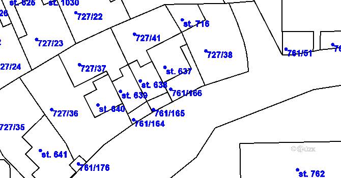 Parcela st. 761/166 v KÚ Bynov, Katastrální mapa