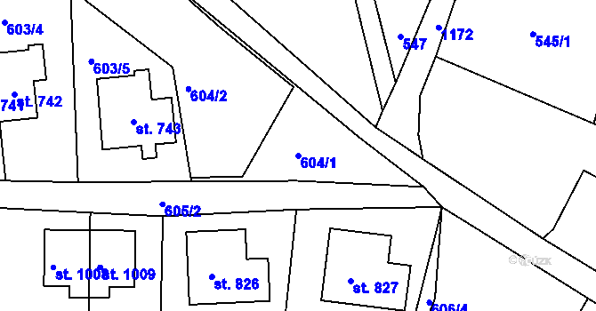 Parcela st. 604/1 v KÚ Bynov, Katastrální mapa