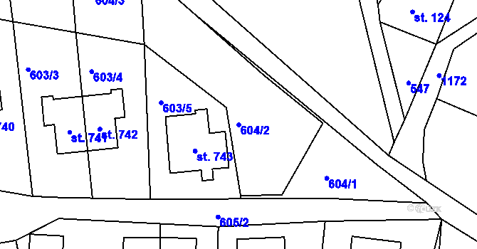 Parcela st. 604/2 v KÚ Bynov, Katastrální mapa