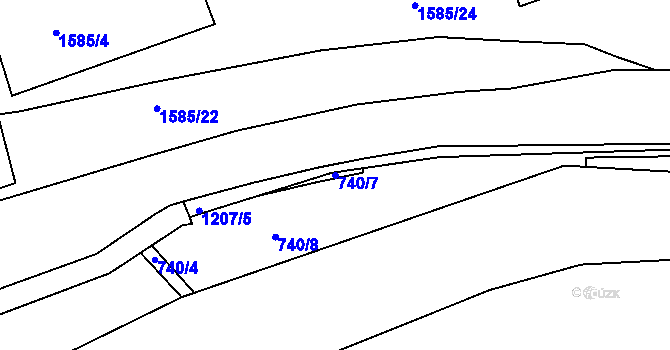 Parcela st. 740/7 v KÚ Bynov, Katastrální mapa