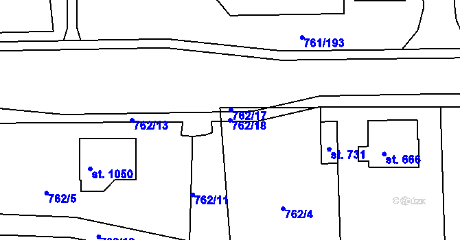 Parcela st. 762/18 v KÚ Bynov, Katastrální mapa