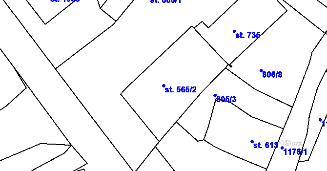 Parcela st. 565/2 v KÚ Bynov, Katastrální mapa