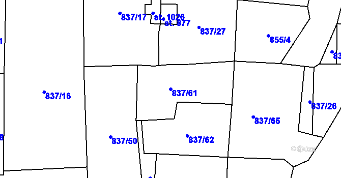 Parcela st. 837/61 v KÚ Bynov, Katastrální mapa