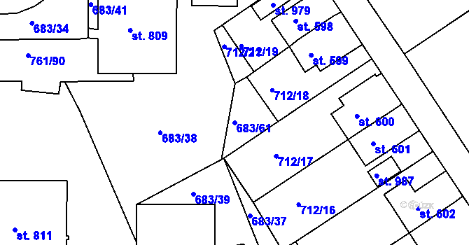 Parcela st. 683/61 v KÚ Bynov, Katastrální mapa