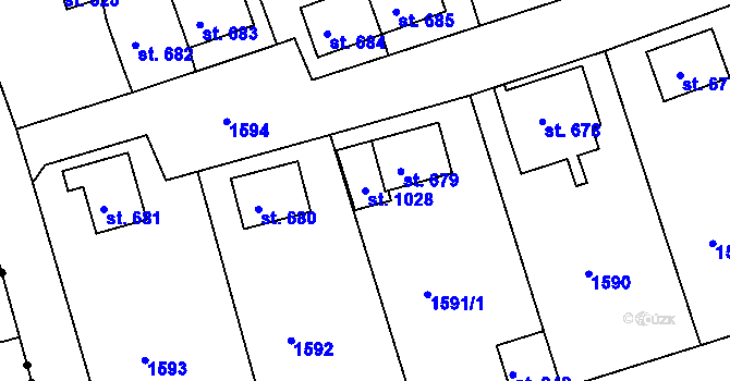 Parcela st. 1028 v KÚ Bynov, Katastrální mapa