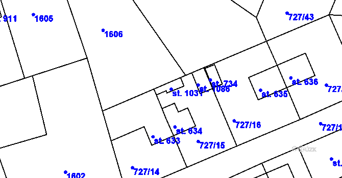Parcela st. 1031 v KÚ Bynov, Katastrální mapa
