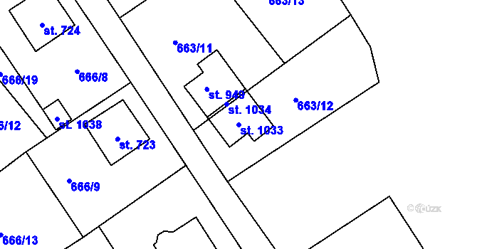 Parcela st. 1033 v KÚ Bynov, Katastrální mapa
