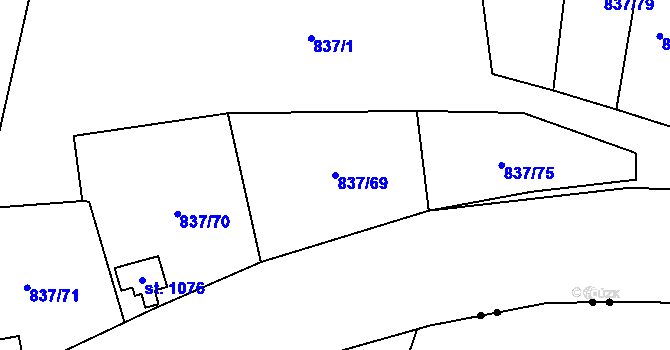 Parcela st. 837/69 v KÚ Bynov, Katastrální mapa