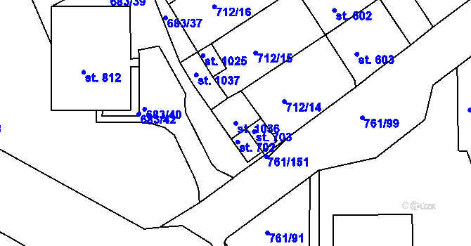 Parcela st. 1036 v KÚ Bynov, Katastrální mapa