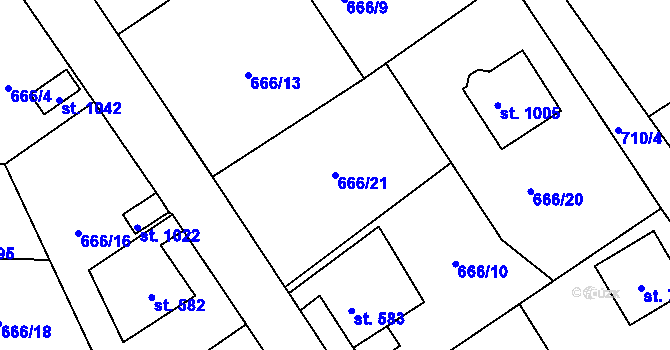 Parcela st. 666/21 v KÚ Bynov, Katastrální mapa