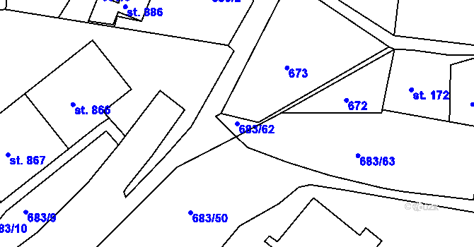 Parcela st. 683/62 v KÚ Bynov, Katastrální mapa