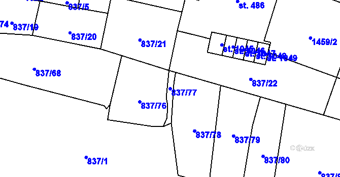 Parcela st. 837/77 v KÚ Bynov, Katastrální mapa