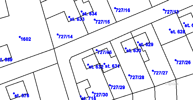 Parcela st. 727/46 v KÚ Bynov, Katastrální mapa