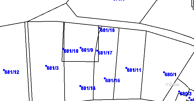 Parcela st. 681/17 v KÚ Bynov, Katastrální mapa