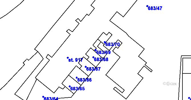 Parcela st. 683/69 v KÚ Bynov, Katastrální mapa