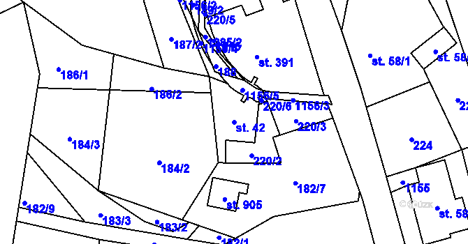 Parcela st. 42 v KÚ Bělá u Děčína, Katastrální mapa