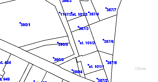 Parcela st. 101/2 v KÚ Bělá u Děčína, Katastrální mapa