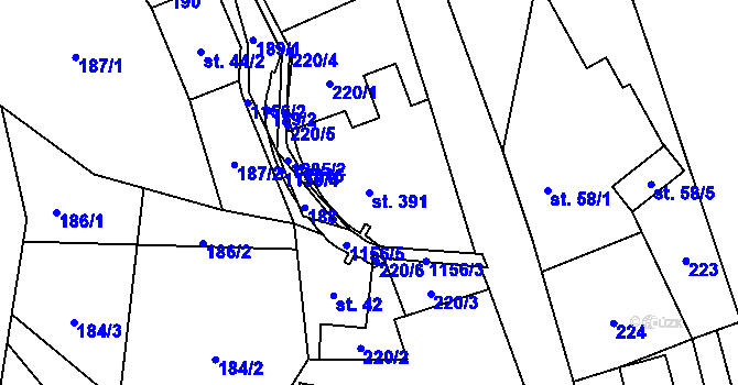 Parcela st. 391 v KÚ Bělá u Děčína, Katastrální mapa