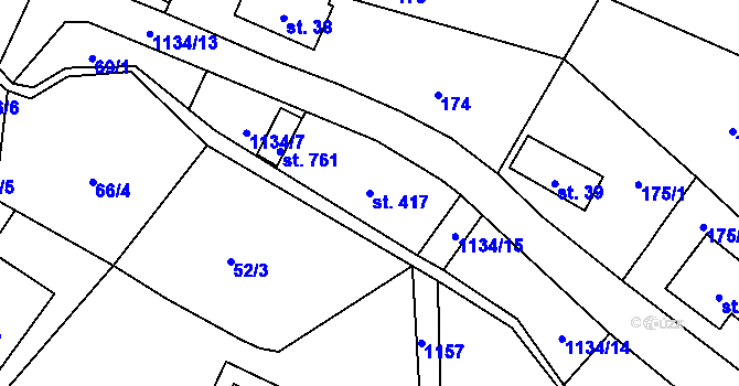 Parcela st. 417 v KÚ Bělá u Děčína, Katastrální mapa