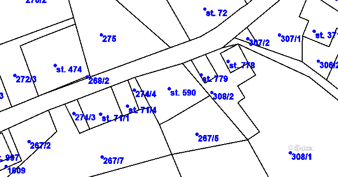 Parcela st. 590 v KÚ Bělá u Děčína, Katastrální mapa