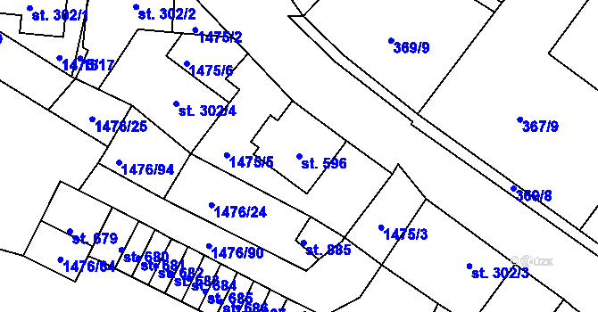 Parcela st. 596 v KÚ Bělá u Děčína, Katastrální mapa