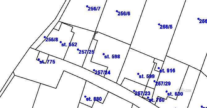 Parcela st. 598 v KÚ Bělá u Děčína, Katastrální mapa