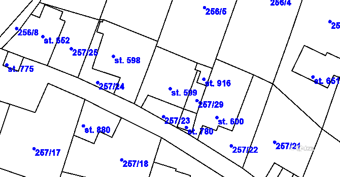 Parcela st. 599 v KÚ Bělá u Děčína, Katastrální mapa