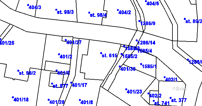 Parcela st. 615 v KÚ Bělá u Děčína, Katastrální mapa