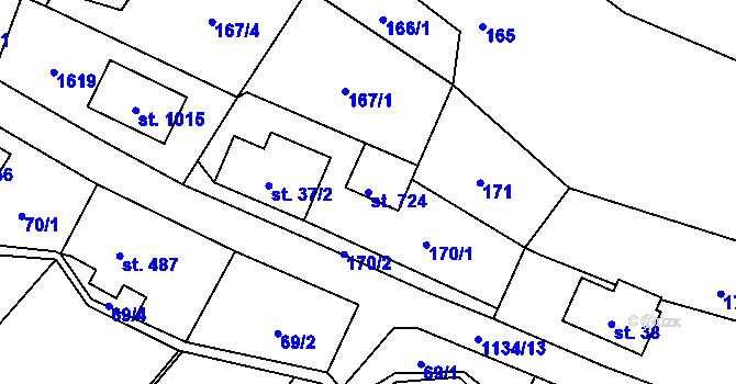 Parcela st. 724 v KÚ Bělá u Děčína, Katastrální mapa