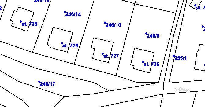 Parcela st. 727 v KÚ Bělá u Děčína, Katastrální mapa