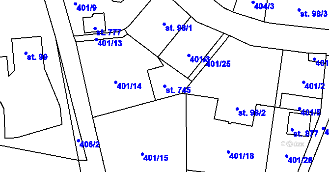 Parcela st. 745 v KÚ Bělá u Děčína, Katastrální mapa
