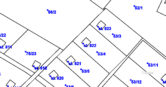 Parcela st. 822 v KÚ Bělá u Děčína, Katastrální mapa