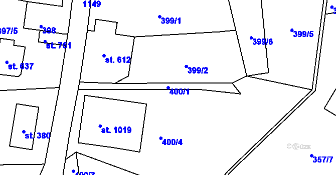 Parcela st. 400/1 v KÚ Bělá u Děčína, Katastrální mapa