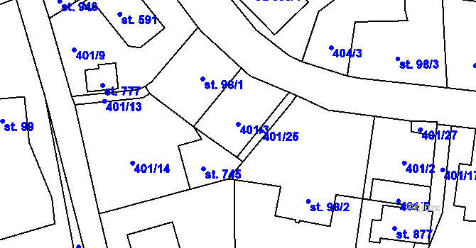 Parcela st. 401/3 v KÚ Bělá u Děčína, Katastrální mapa