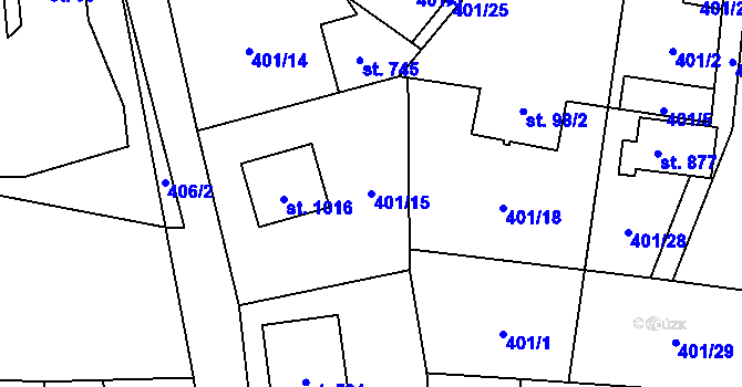 Parcela st. 401/15 v KÚ Bělá u Děčína, Katastrální mapa