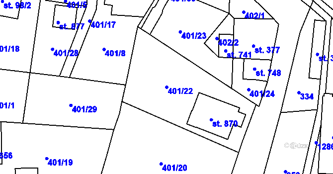 Parcela st. 401/22 v KÚ Bělá u Děčína, Katastrální mapa