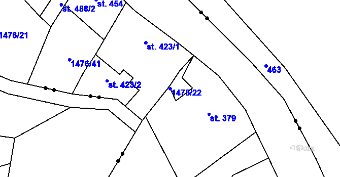 Parcela st. 1476/22 v KÚ Bělá u Děčína, Katastrální mapa