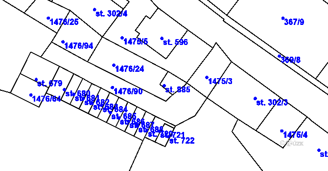 Parcela st. 885 v KÚ Bělá u Děčína, Katastrální mapa