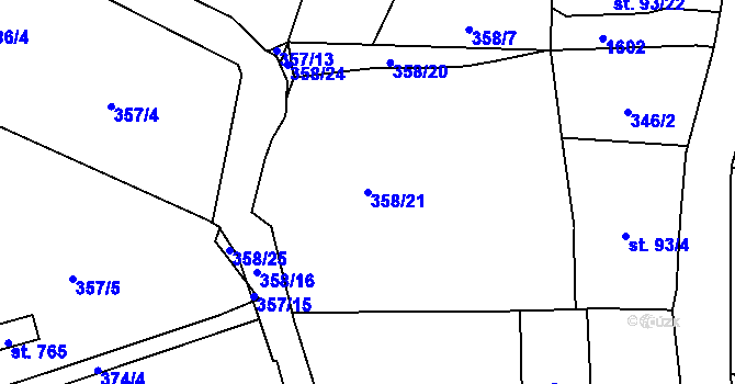 Parcela st. 358/21 v KÚ Bělá u Děčína, Katastrální mapa