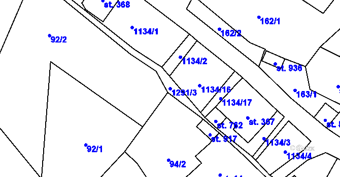 Parcela st. 1291/3 v KÚ Bělá u Děčína, Katastrální mapa